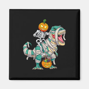 Skeleton Riding Mummy Dinosaur T Rex Halloween Fun Magnet
