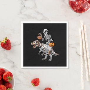 Skeleton Riding Mummy Dinosaur T rex Halloween Fun Napkin