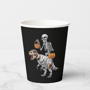 Skeleton Riding Mummy Dinosaur T rex Halloween Fun Paper Cups