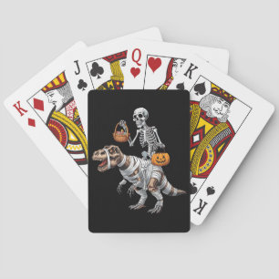 Skeleton Riding Mummy Dinosaur T rex Halloween Fun Playing Cards
