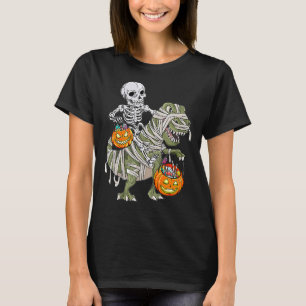 Skeleton Riding Mummy Dinosaur T Rex Halloween Fun T-Shirt