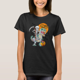 Skeleton Riding Mummy Dinosaur T Rex Halloween Fun T-Shirt