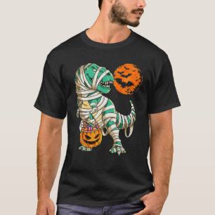 Skeleton Riding Mummy Dinosaur T Rex Halloween Fun T-Shirt