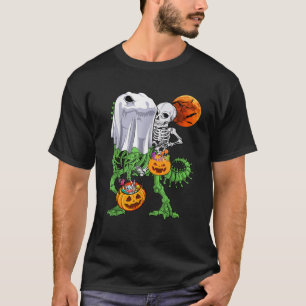 Skeleton Riding Mummy Dinosaur T rex Halloween Fun T-Shirt