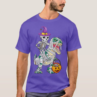 Skeleton Riding Mummy Dinosaur T rex Halloween Fun T-Shirt