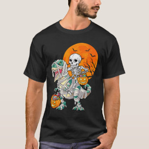 Skeleton Riding Mummy Dinosaur T Rex Halloween Fun T-Shirt