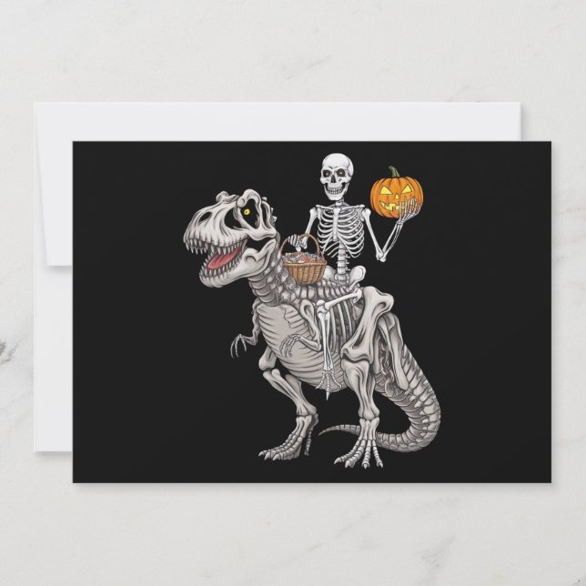 Skeleton Riding Mummy Dinosaur T rex Halloween  Invitation (Front)