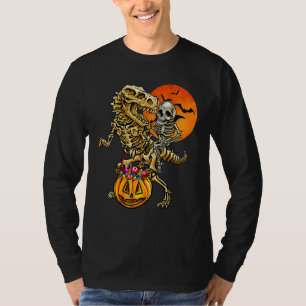 Skeleton Riding Mummy Dinosaur T Rex Halloween Kid T-Shirt