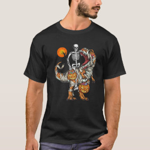 Skeleton Riding Mummy Dinosaur T Rex Halloween Moo T-Shirt