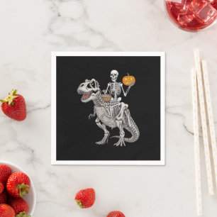 Skeleton Riding Mummy Dinosaur T rex Halloween Napkin