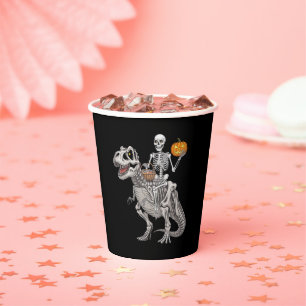 Skeleton Riding Mummy Dinosaur T rex Halloween Paper Cups