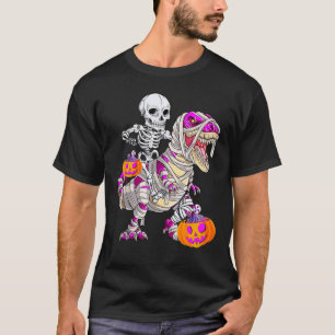 Skeleton Riding Mummy Dinosaur T Rex Halloween Pin T-Shirt