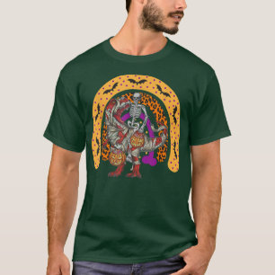 Skeleton riding mummy dinosaur t rex halloween rai T-Shirt