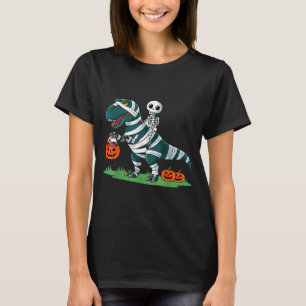 Skeleton Riding Mummy Dinosaur T rex Halloween T-Shirt