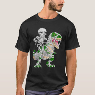Skeleton Riding Mummy Dinosaur T rex Halloween T-Shirt