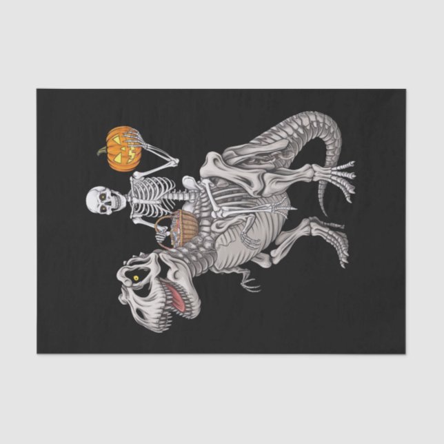 Skeleton Riding Mummy Dinosaur T rex Halloween  Tissue Paper (Front)