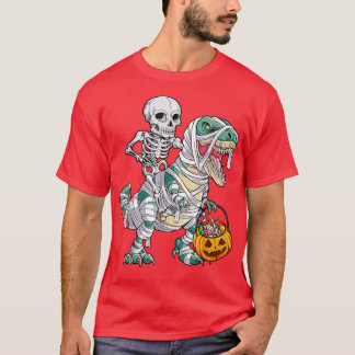 Skeleton Riding Mummy Dinosaur T Rex HalloweenBoys T-Shirt