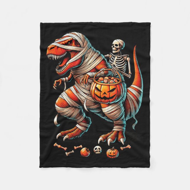 Skeleton Riding Mummy Dinosaur T Rex Kid Boy Funny Fleece Blanket (Front)