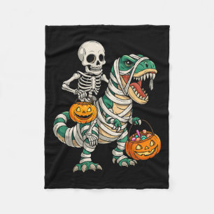 Skeleton Riding Mummy Dinosaur T Rex Kids Boys Men Fleece Blanket