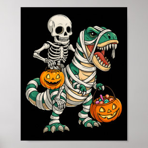 Skeleton Riding Mummy Dinosaur T Rex Kids Boys Men Poster