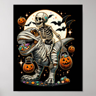 Skeleton Riding Mummy Dinosaur T Rex Kids Boys Men Poster
