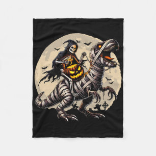 Skeleton Riding Mummy Dinosaur T Rex Pumpkin Funny Fleece Blanket