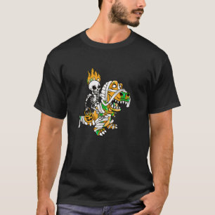 Skeleton Riding Mummy Dinosaur Trex Funny Pumpkin T-Shirt