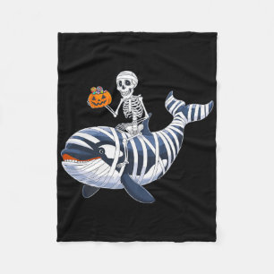 Skeleton Riding Mummy Orca Halloween Candy Whale  Fleece Blanket