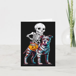 Skeleton Riding Mummy Pitbull Dog Halloween Funny Card