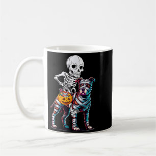 Skeleton Riding Mummy Pitbull Dog Halloween Funny Coffee Mug