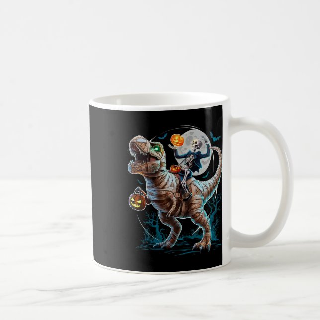 Skeleton Riding Mummy Pumpkin T Rex Dinosaur Funny Coffee Mug (Right)