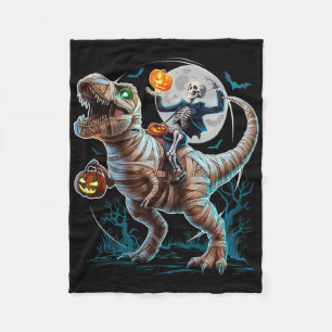 Skeleton Riding Mummy Pumpkin T Rex Dinosaur Funny Fleece Blanket