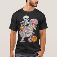 Skeleton Riding Pink Mummy Dinosaur T rex Hallowee