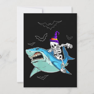 Skeleton Riding Shark Funny - Crazy Halloween Gift Invitation