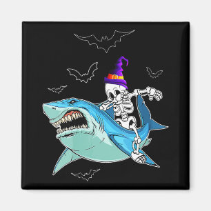 Skeleton Riding Shark Funny - Crazy Halloween Gift Magnet