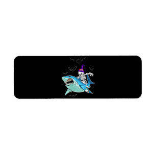 Skeleton Riding Shark Funny - Crazy Halloween Gift Return Address Label