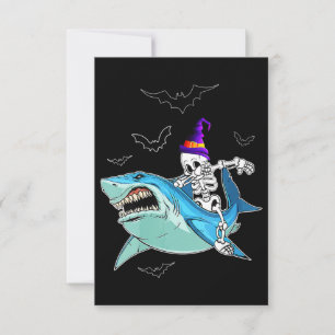 Skeleton Riding Shark Funny - Crazy Halloween Gift RSVP Card