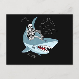 Skeleton Riding Shark Funny Halloween Gifts Invitation Postcard