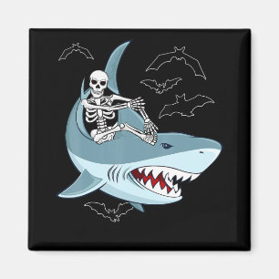 Skeleton Riding Shark Funny Halloween Gifts Magnet