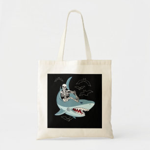Skeleton Riding Shark Funny Halloween Gifts Tote Bag