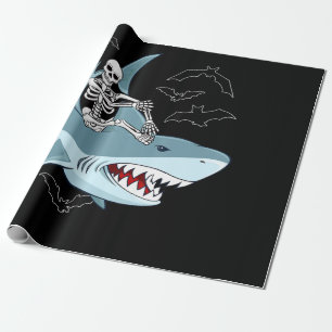 Skeleton Riding Shark Funny Halloween Gifts Wrapping Paper