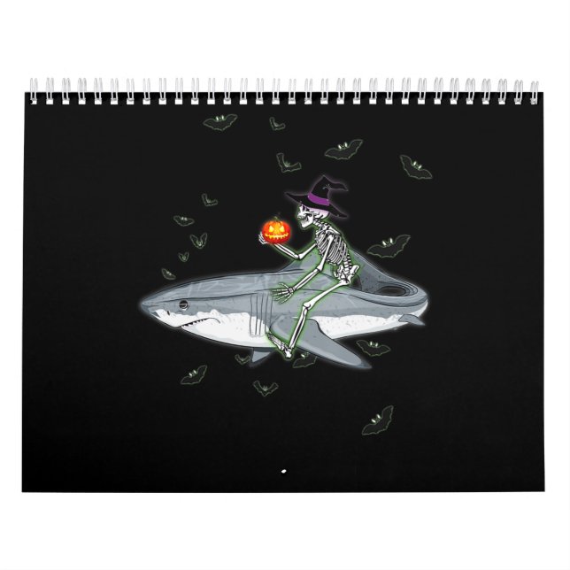 Skeleton Riding Shark - Funny Halloween Shark Gift Calendar (Cover)