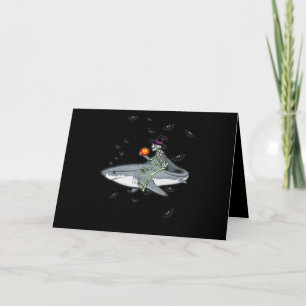 Skeleton Riding Shark - Funny Halloween Shark Gift Card