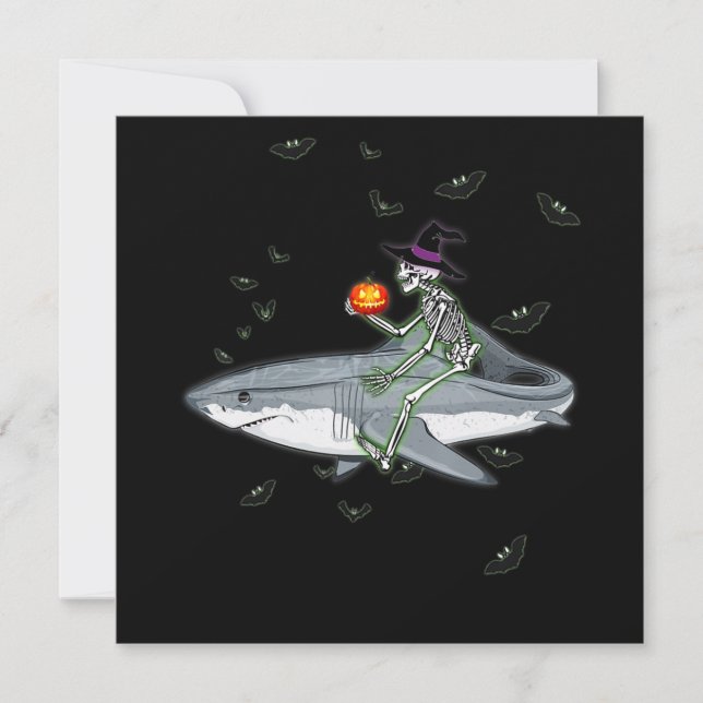 Skeleton Riding Shark - Funny Halloween Shark Gift Invitation (Front)