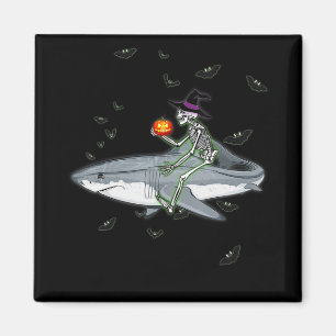 Skeleton Riding Shark - Funny Halloween Shark Gift Magnet