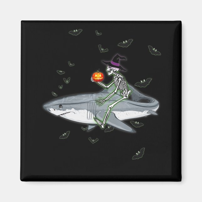 Skeleton Riding Shark - Funny Halloween Shark Gift Magnet (Front)