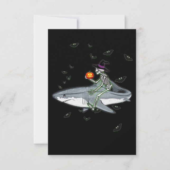 Skeleton Riding Shark - Funny Halloween Shark Gift Thank You Card (Front)