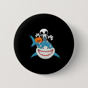 Skeleton Riding Shark Jack O'lantern Pumpkin Hallo 6 Cm Round Badge