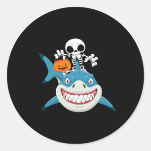 Skeleton Riding Shark Jack O'lantern Pumpkin Hallo Classic Round Sticker