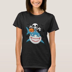 Skeleton Riding Shark Jack O'lantern Pumpkin Hallo T-Shirt